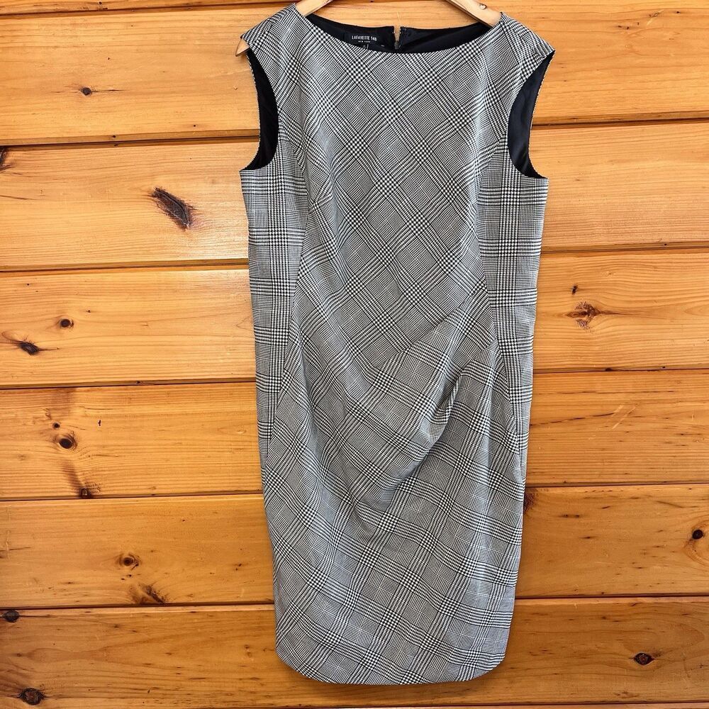 Lafayette 148 New York Womens Della Houndstooth Plaid Sleeveless Sheath Dress 12